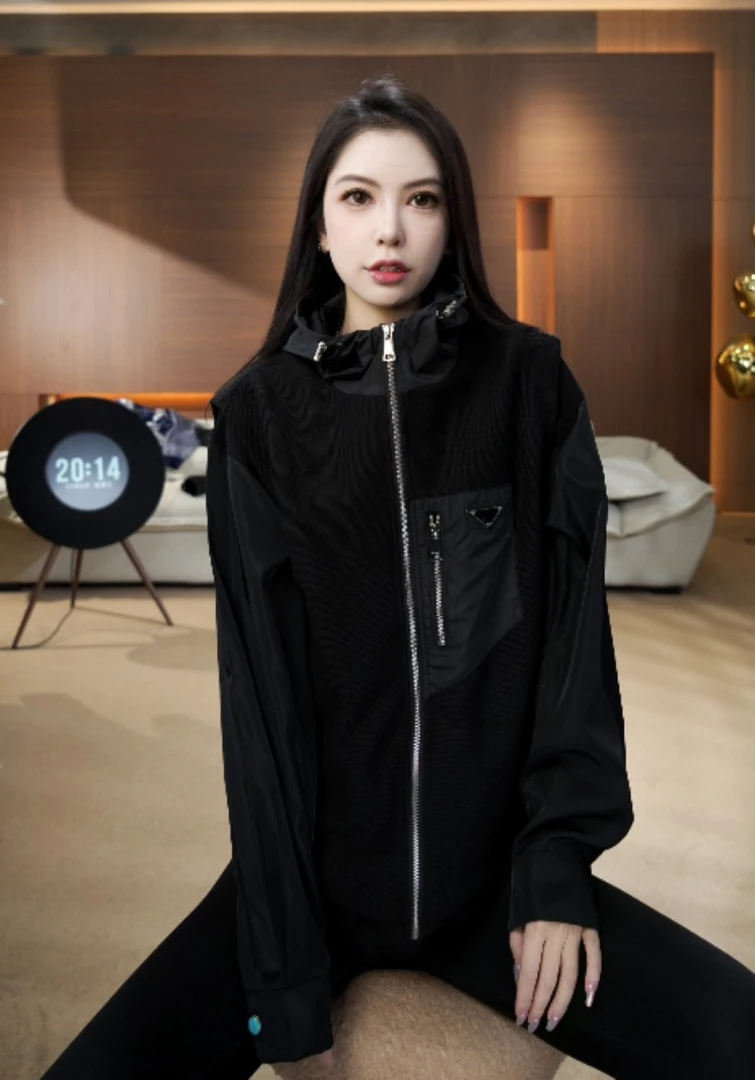 【大美夕】连帽带帽春夏拉链薄款字母男马甲直下摆拼接透气MK6601