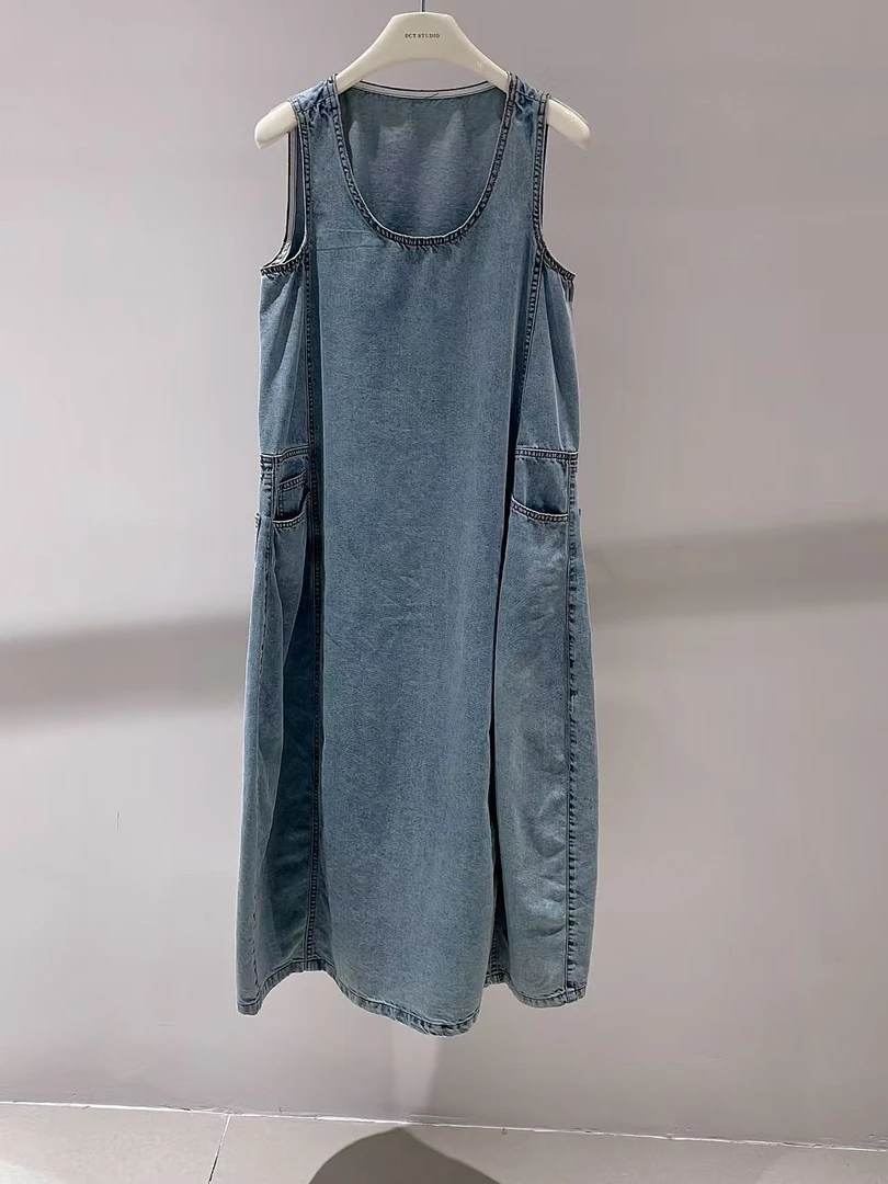 连衣裙-艾家B1355B590022百搭宽松无袖牛仔裙