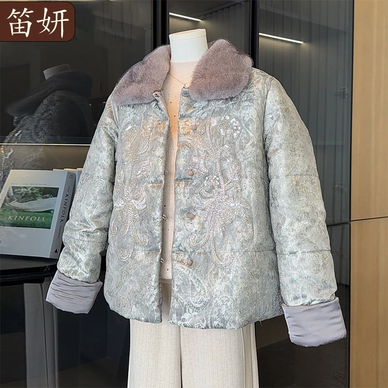 国风新中式妈妈冬装外套加绒加厚棉衣中老年女装短款棉服洋气上衣