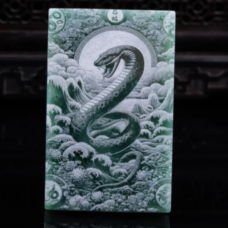 蛇年本命年挂件天然翡翠吊坠生肖蛇属相男女玉石蛇牌首饰送礼玉佩