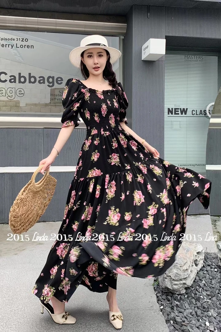 【芙蓉气质女神】大长裙大摆裙一字肩拍照度假旅行连衣裙沙滩裙女装