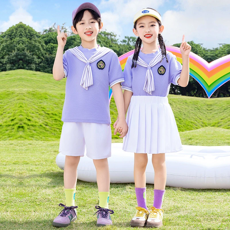 中小学生班服运动风夏装蓝白色儿童校服幼儿园园服毕业照服演出服