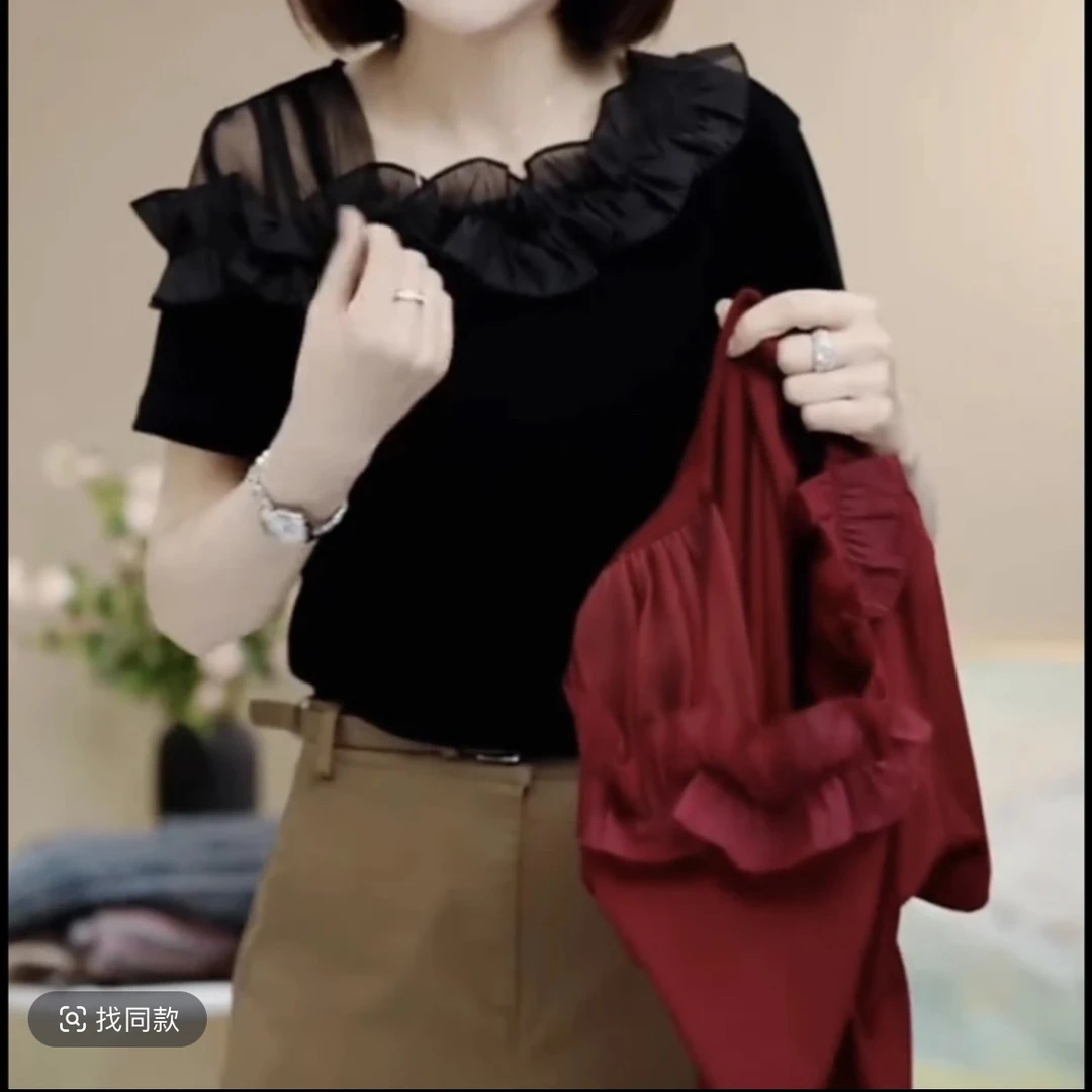 2025夏季不规则领洋气露肩时尚百搭t恤显瘦短袖中年妈妈装上衣女