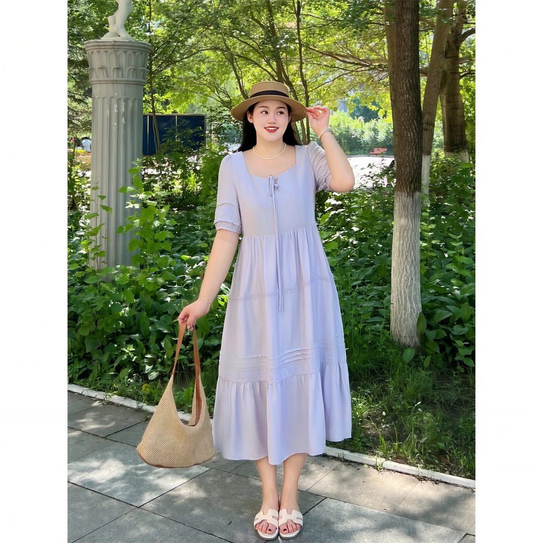 花店未眠 / 紫黛韩国棉法式复古重工连衣裙14953花契大码200斤