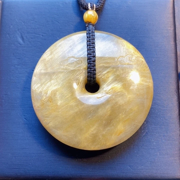 颈饰未镶嵌发晶天然金发晶满发平安扣吊坠