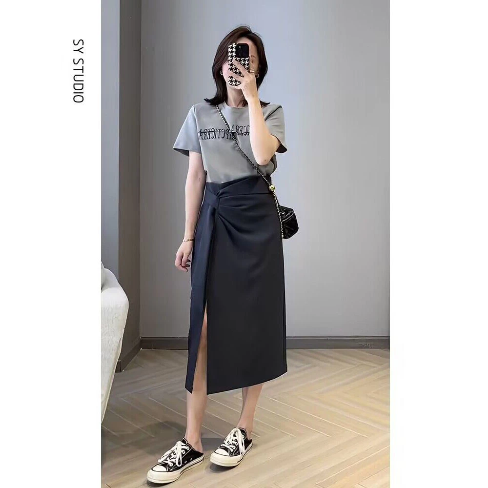 夏季时尚套装女夏装新款时尚字母印花洋气恤气质半身裙两件套