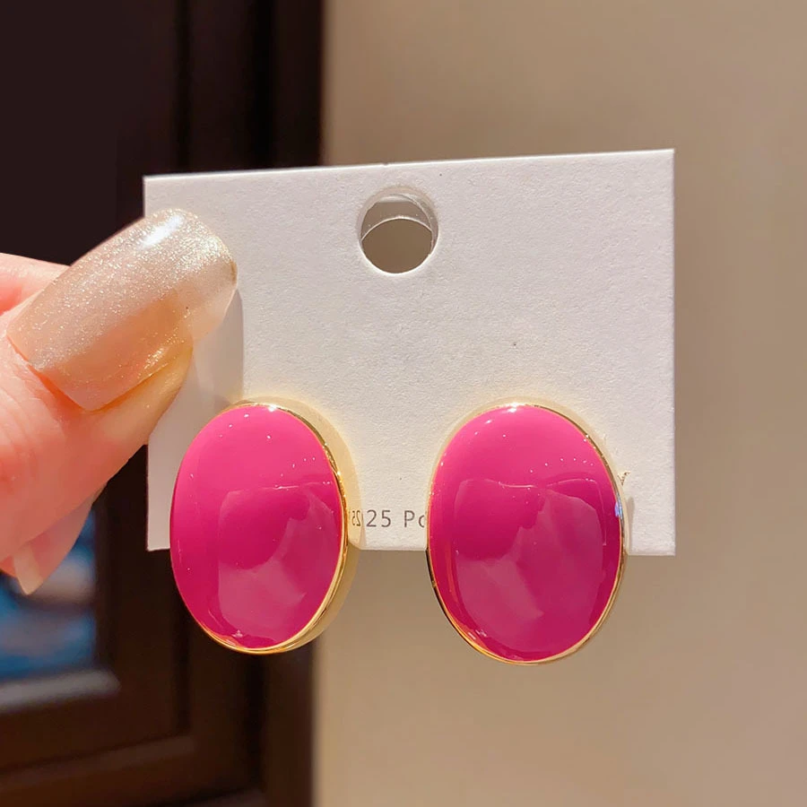 铜合金锆石耳饰 银针椭圆形耳钉港风复古甜美耳环时尚简约百搭耳