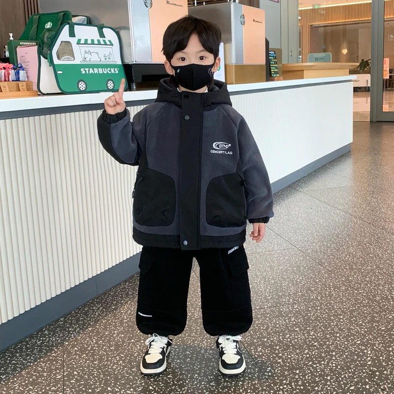 男童加绒外套2025冬季新款男宝加厚保暖奥粒绒棉袄儿童冬装棉服潮