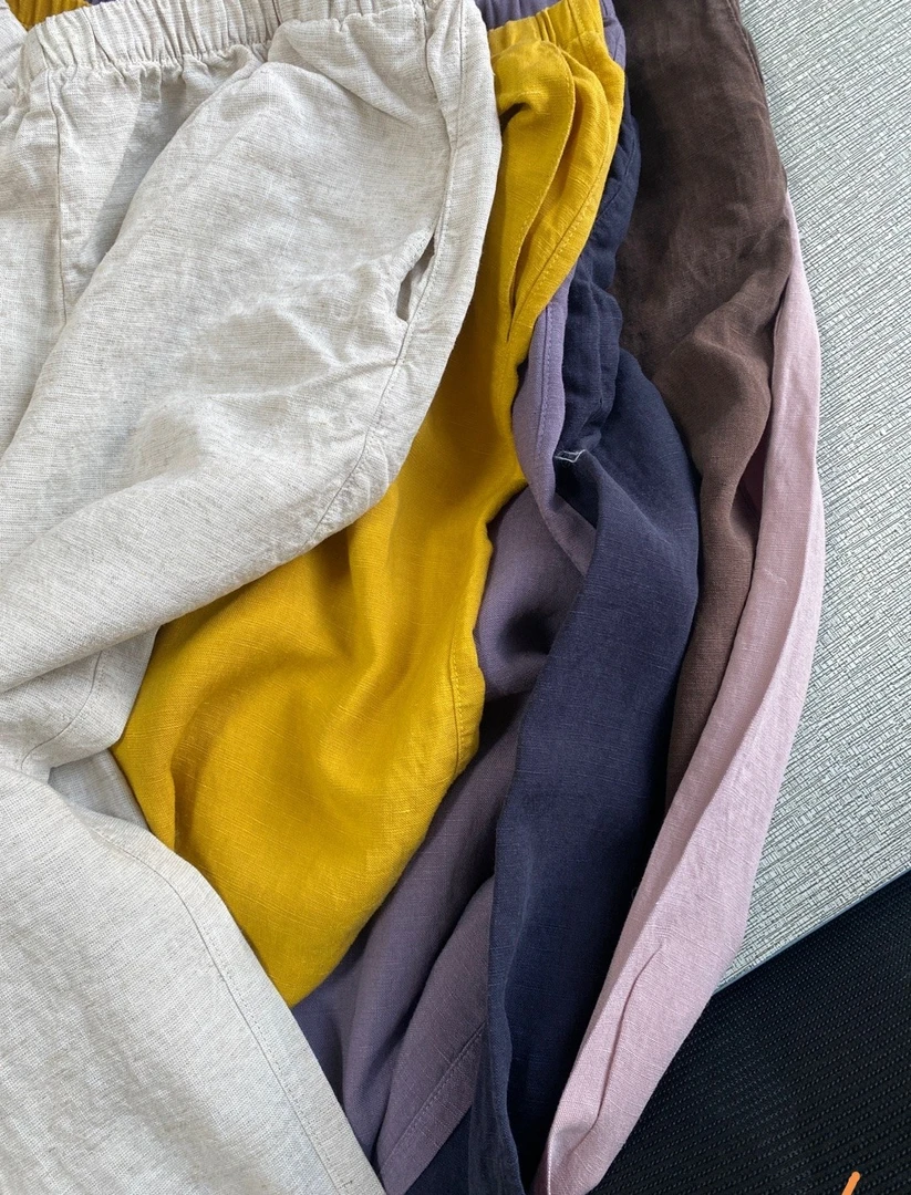 【5165】夏季新款宽松显瘦复古天丝亚麻松紧腰直筒女裤