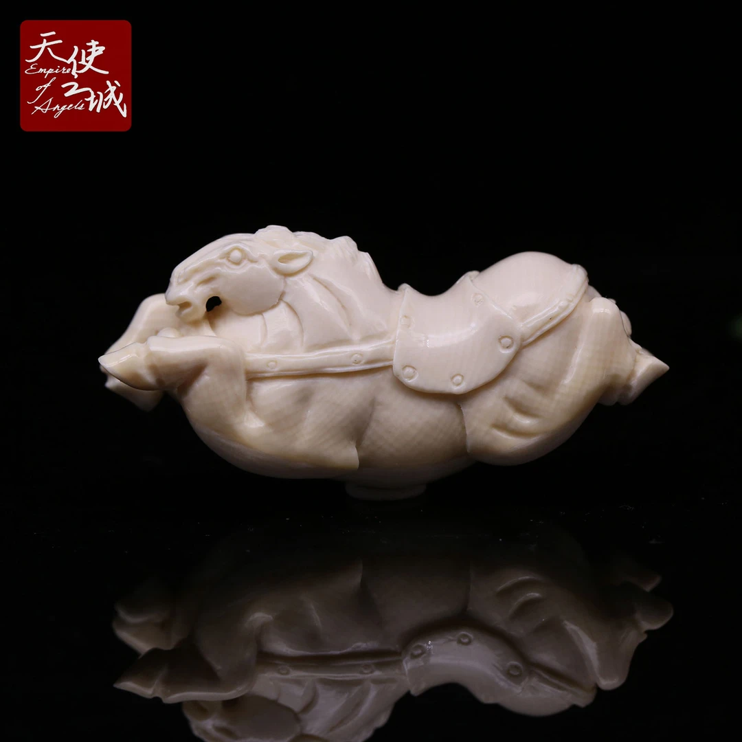 天然猛犸象牙唐马吊坠马上成功文玩手把件