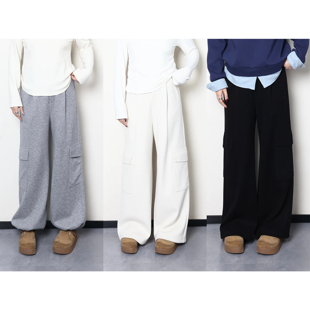 裂渡宣宣【御寒绒裤】微胖大码女冬百搭显瘦加绒工装毛呢裤ZY411Q42