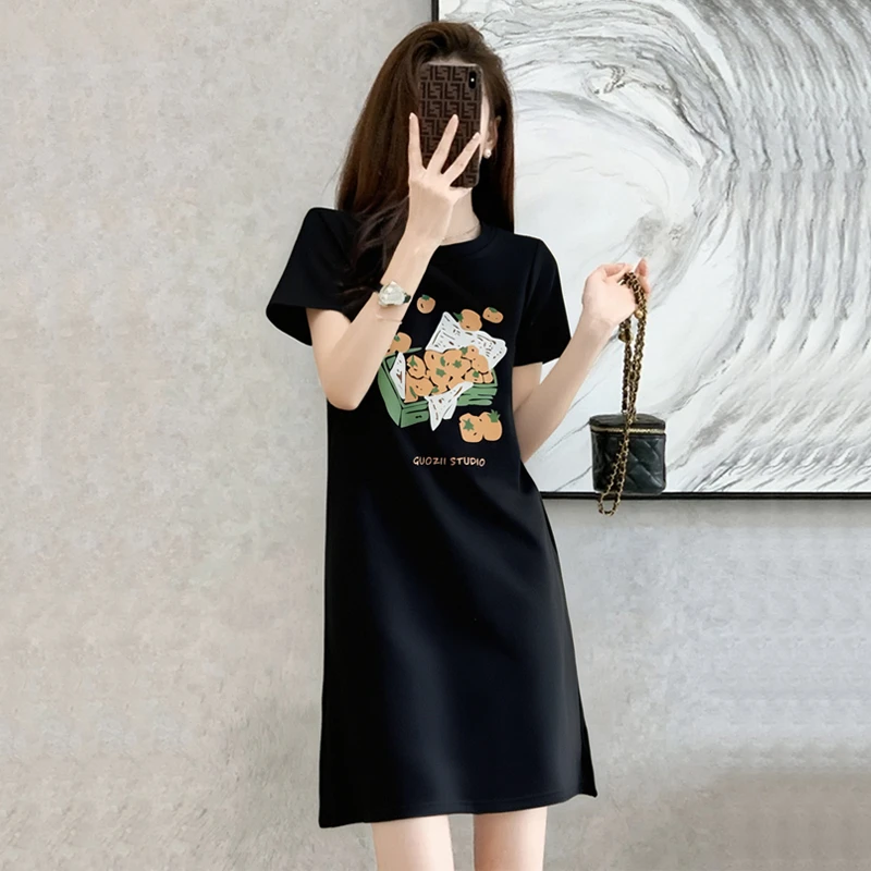 2025夏季小个子显高显瘦连衣裙短袖时尚休闲宽松遮肚裙子861