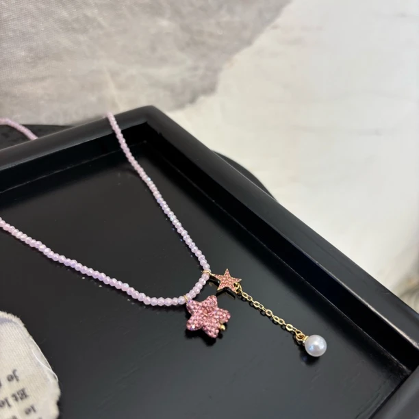 铜合金项链 粉星星流苏项链XL3530