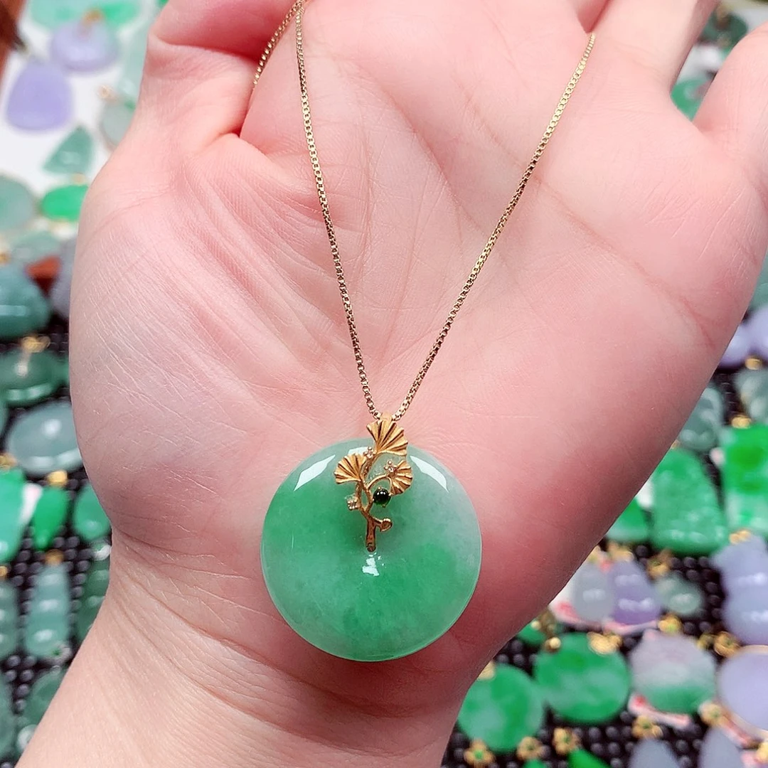 翡翠18K金镶嵌吊坠(不含链)