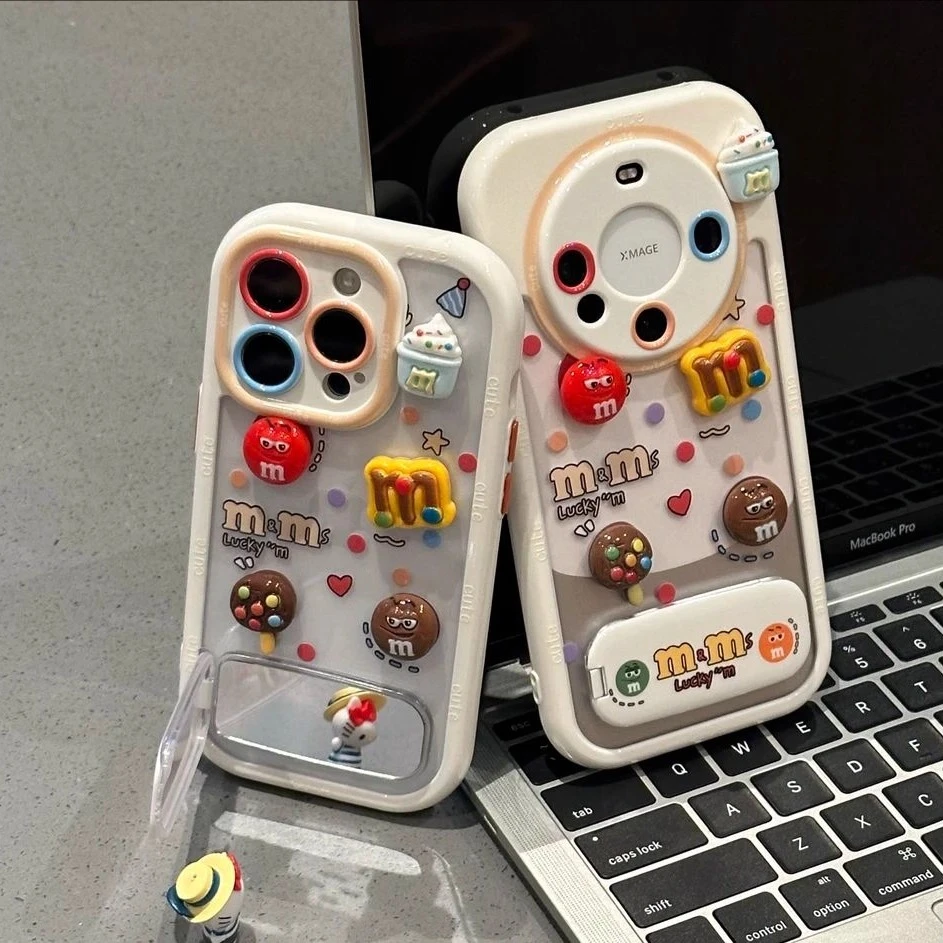 适用iPhone17/16promax趣味立体搞怪M豆支架壳华为Pura80可爱mate