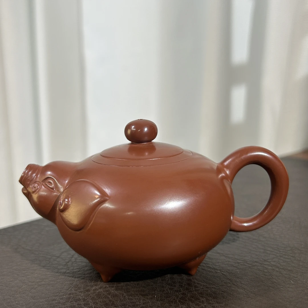 生肖猪壶潮州全手工手拉壶老朱泥薄胎趣味功夫茶具泡茶壶纯手工