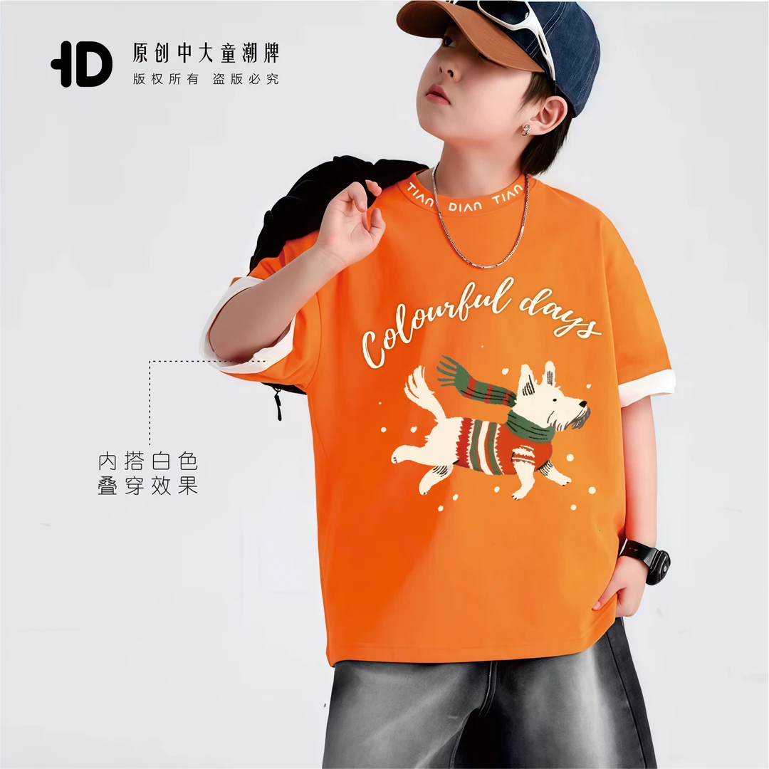 原创夏季儿童短袖纯棉潮牌T恤男童女童中大童青少年短袖POLO衫T恤