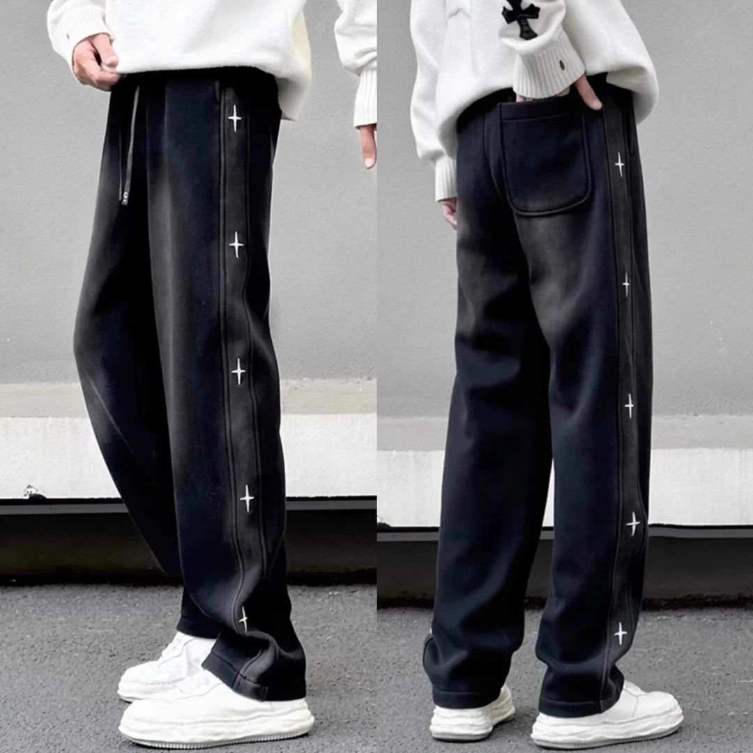 仓石一树潮牌重磅水洗做旧休闲裤男秋冬加绒宽松直筒长裤运动卫裤