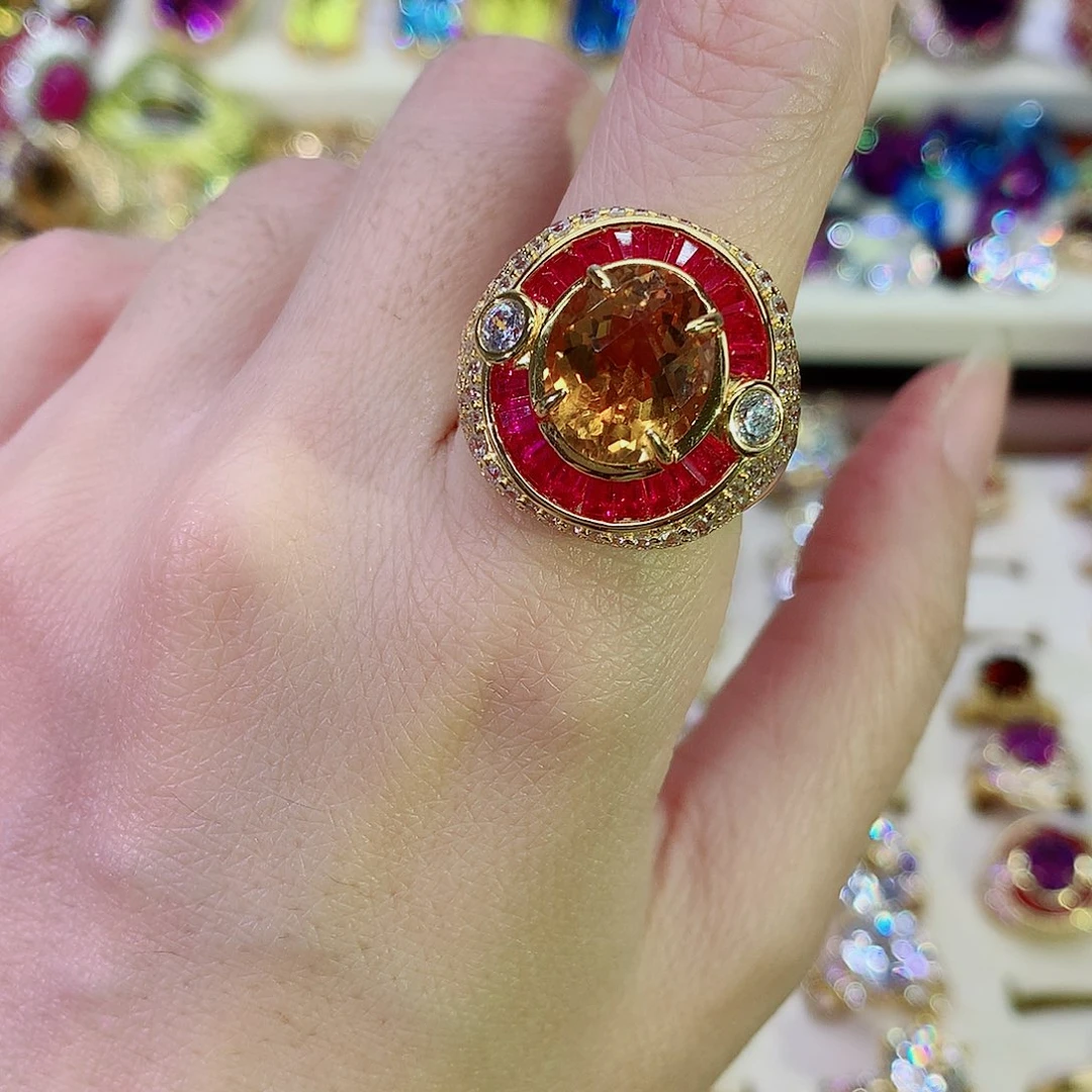 银S925镀金镶嵌戒指水晶