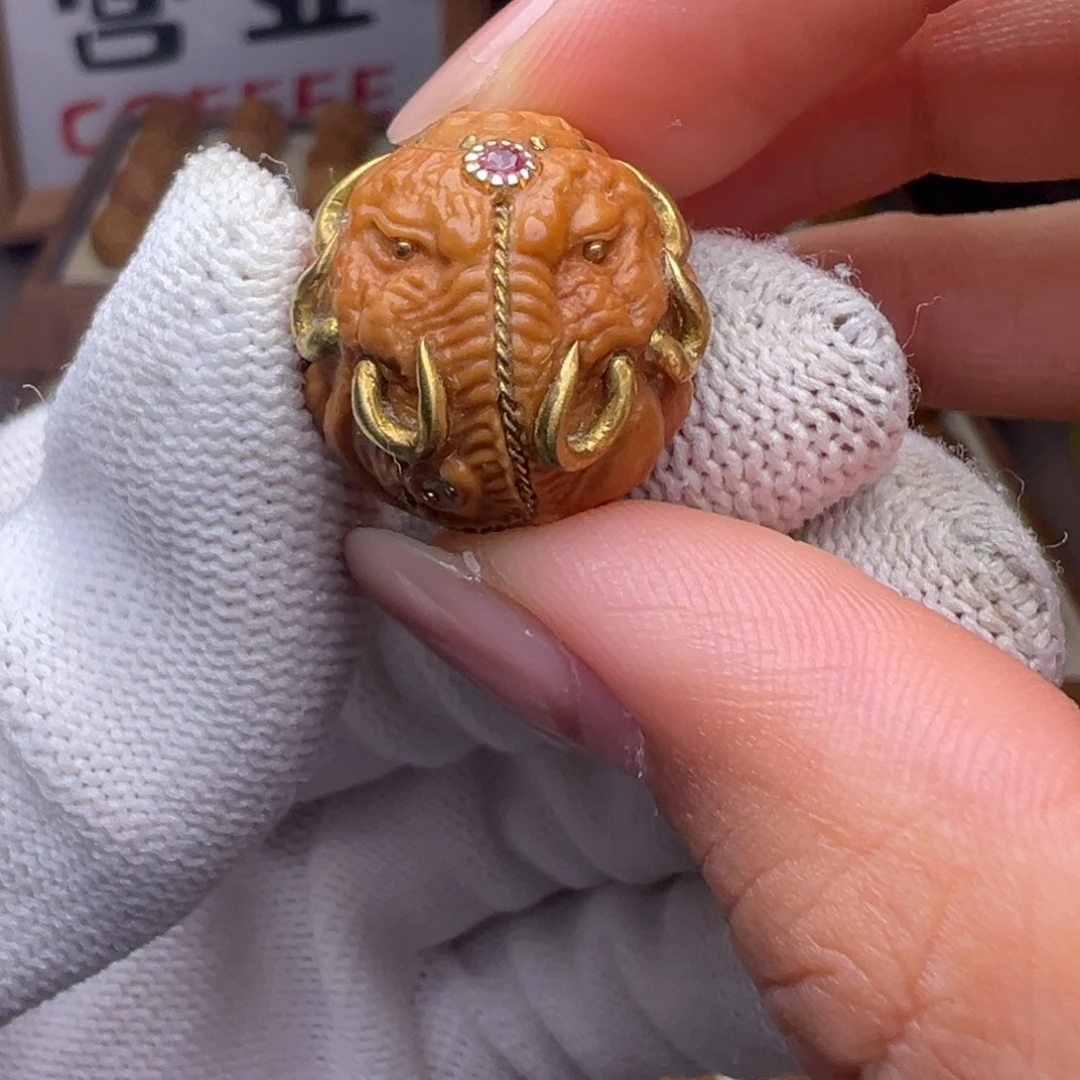 把件猴头核桃镶嵌款象神全品有正常封口线