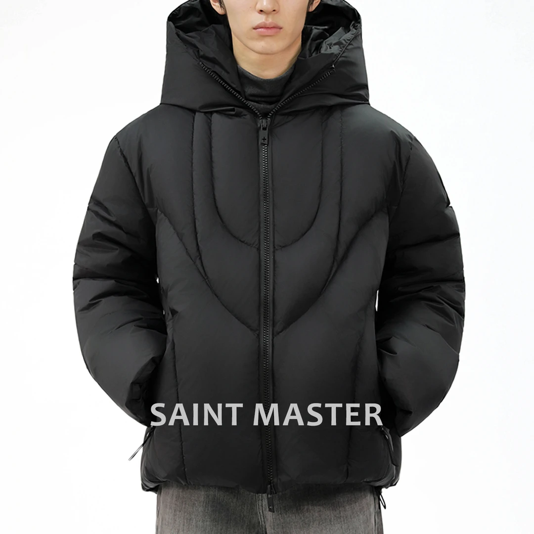 【SAINTMASTER 解构设计羽绒服】连帽极简黑色防风加厚羽绒服保暖