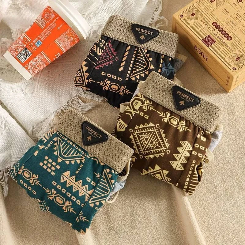 10A抑菌民族复古印花送男士内裤纯棉透气亲肤平角潮流运动短裤