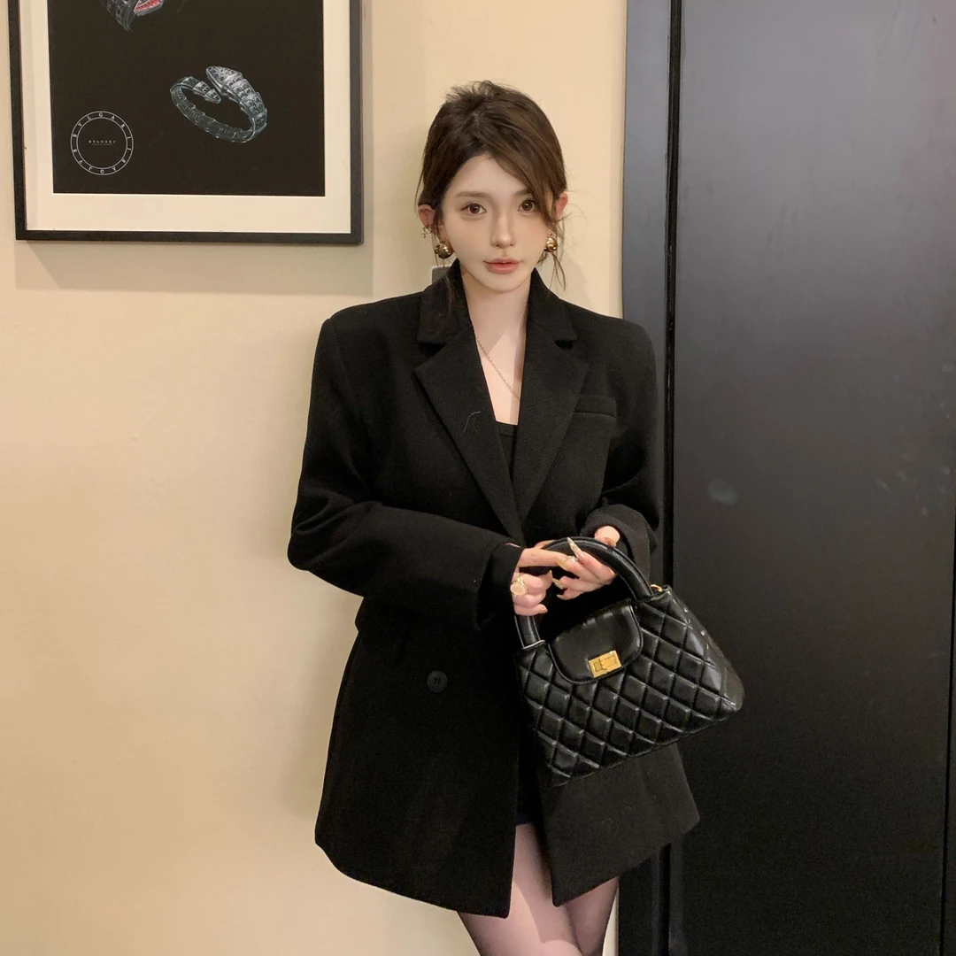 GUIDI GUDI【泡泡堂】秋冬款优雅气质修身外套/黄加蓝