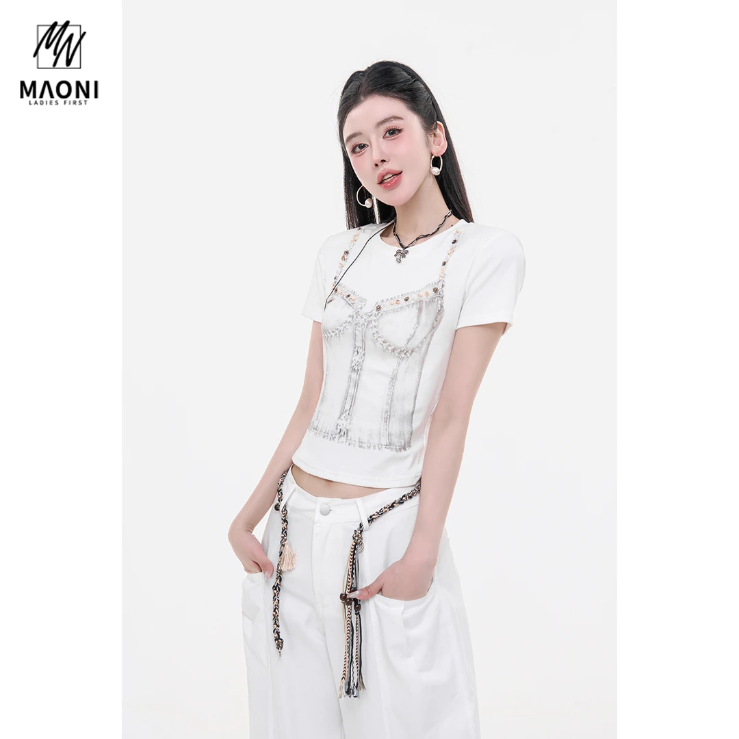 毛妮LADIESFIRST【酷飒风尚】印花串珠圆领短袖T恤女甜辣风L1875