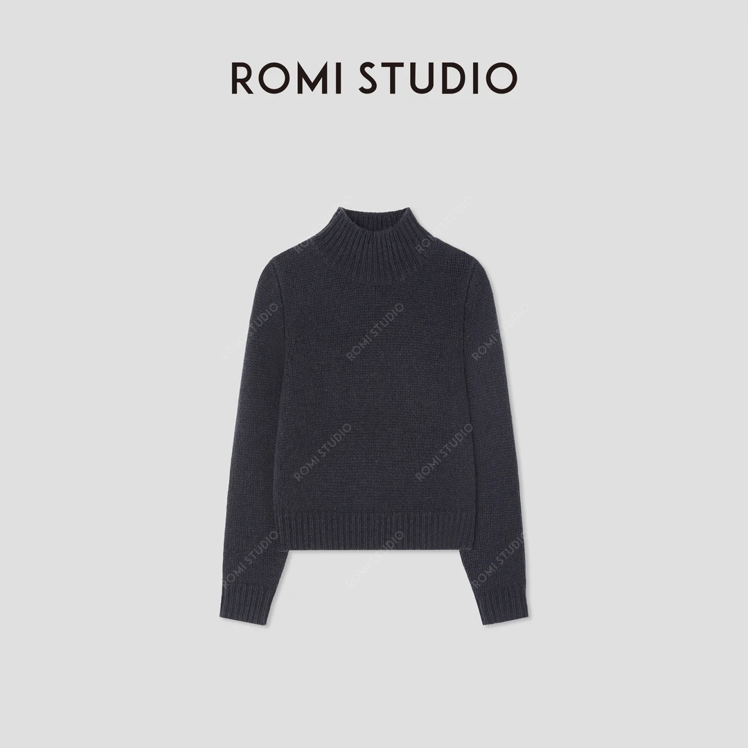 ROMI STUDIO100%精纺绵羊毛长袖弹性针织高领套头毛衫 RWBWST1612