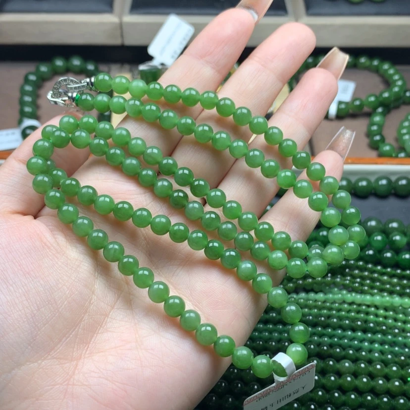 【闪购商品】和田玉（碧玉）颈饰未镶嵌6m毛衣链清货出果阳绿