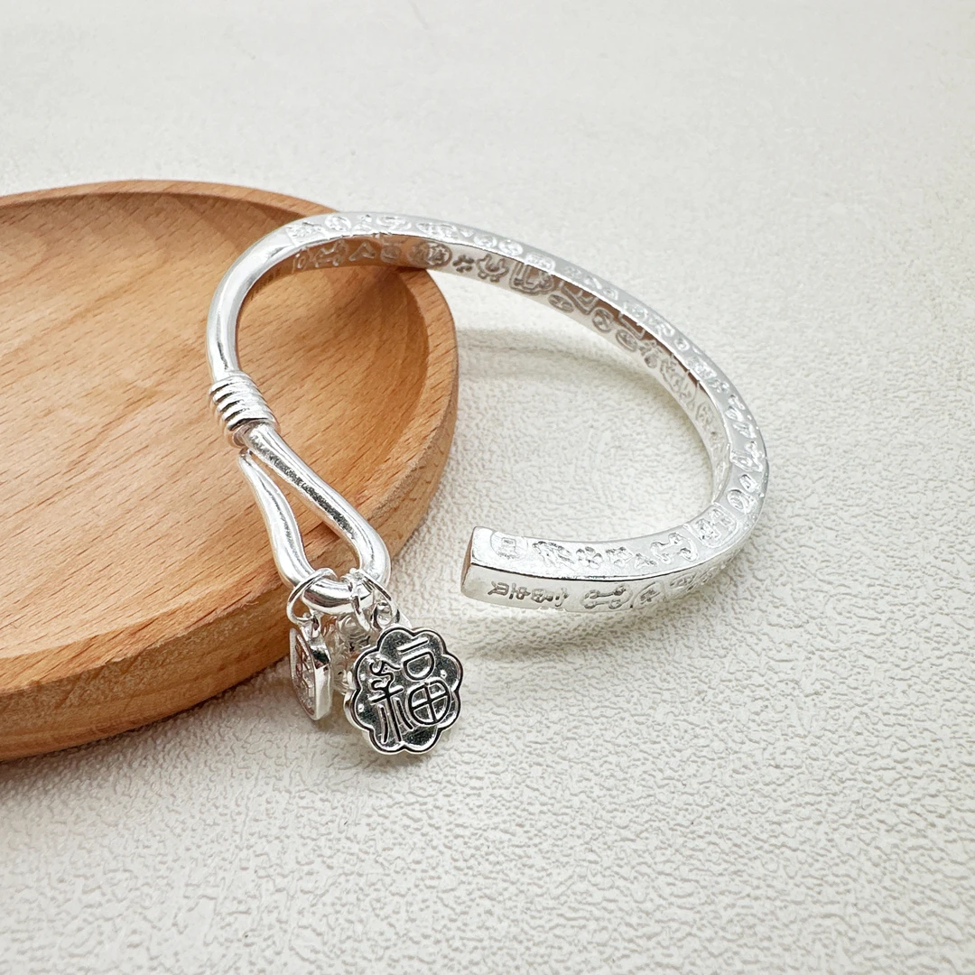 足银手镯 足银手镯 足银999.9手镯开口 简约精美实心百搭银镯子