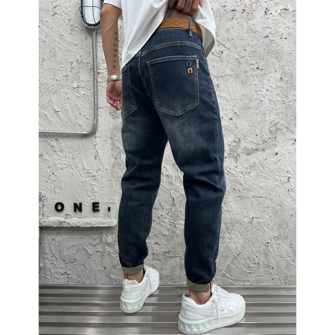 【树邦实体】秋季新款洗水蓝黑灰微锥小直筒男士百搭弹力牛仔裤1630