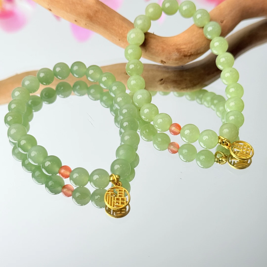 【国玉之尊】和田玉福牌8mm手串面小仙多样性发其一