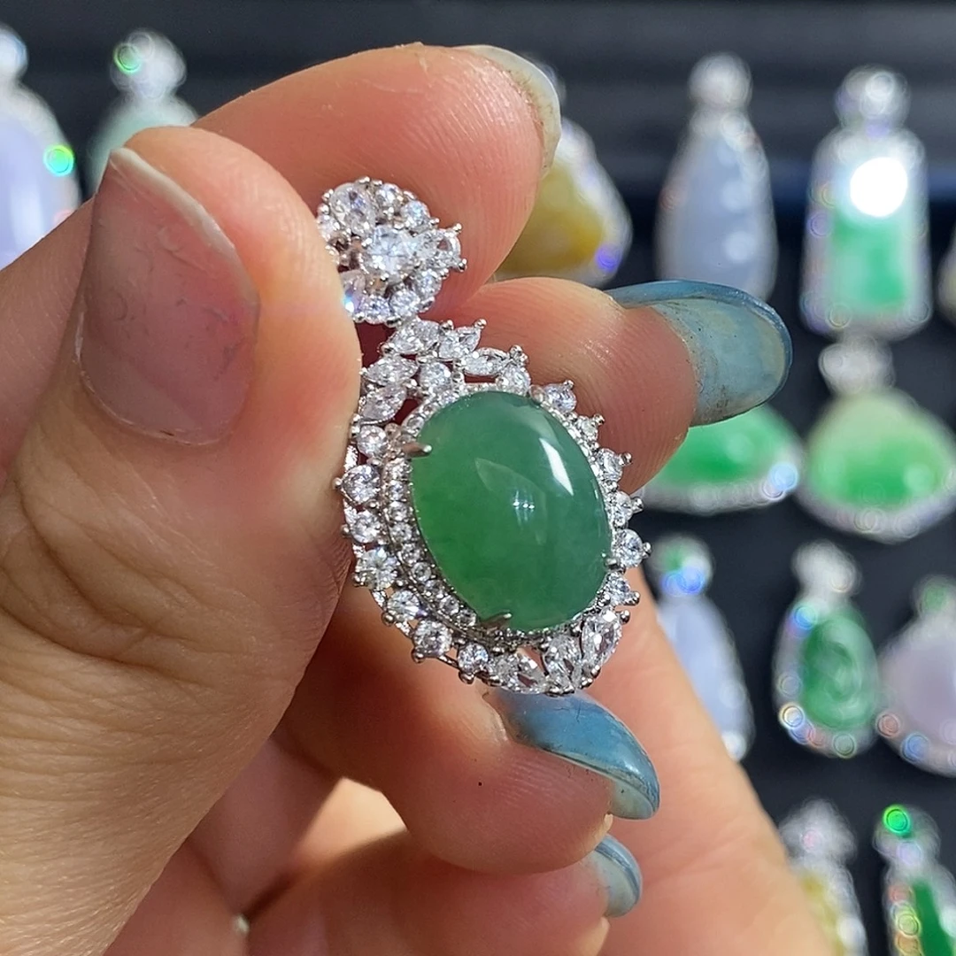 翡翠银S925镶嵌颈饰天然翡翠