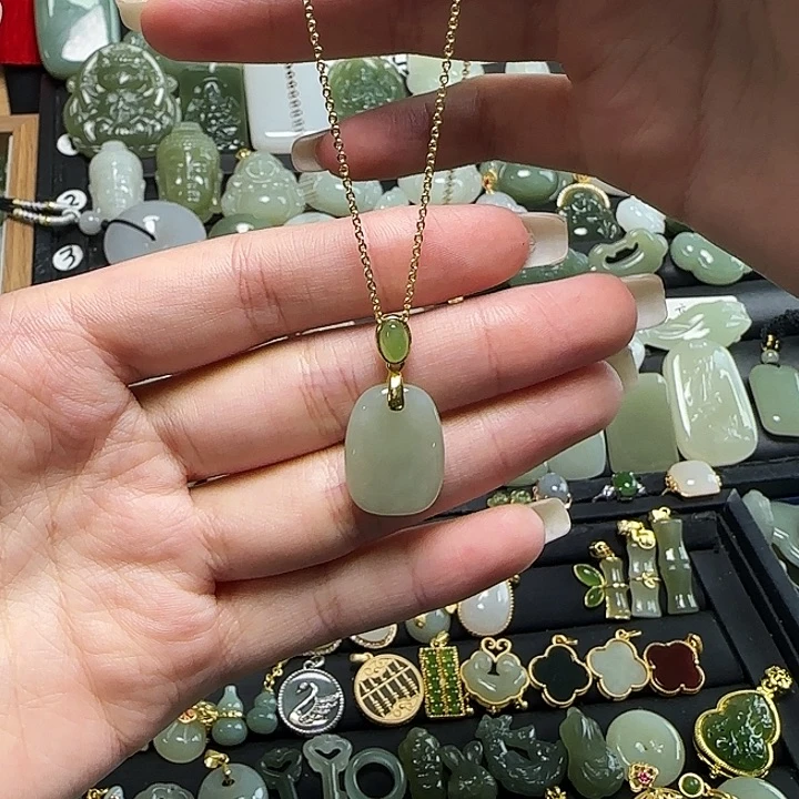 颈饰银S925镶嵌和田玉送链子送绳