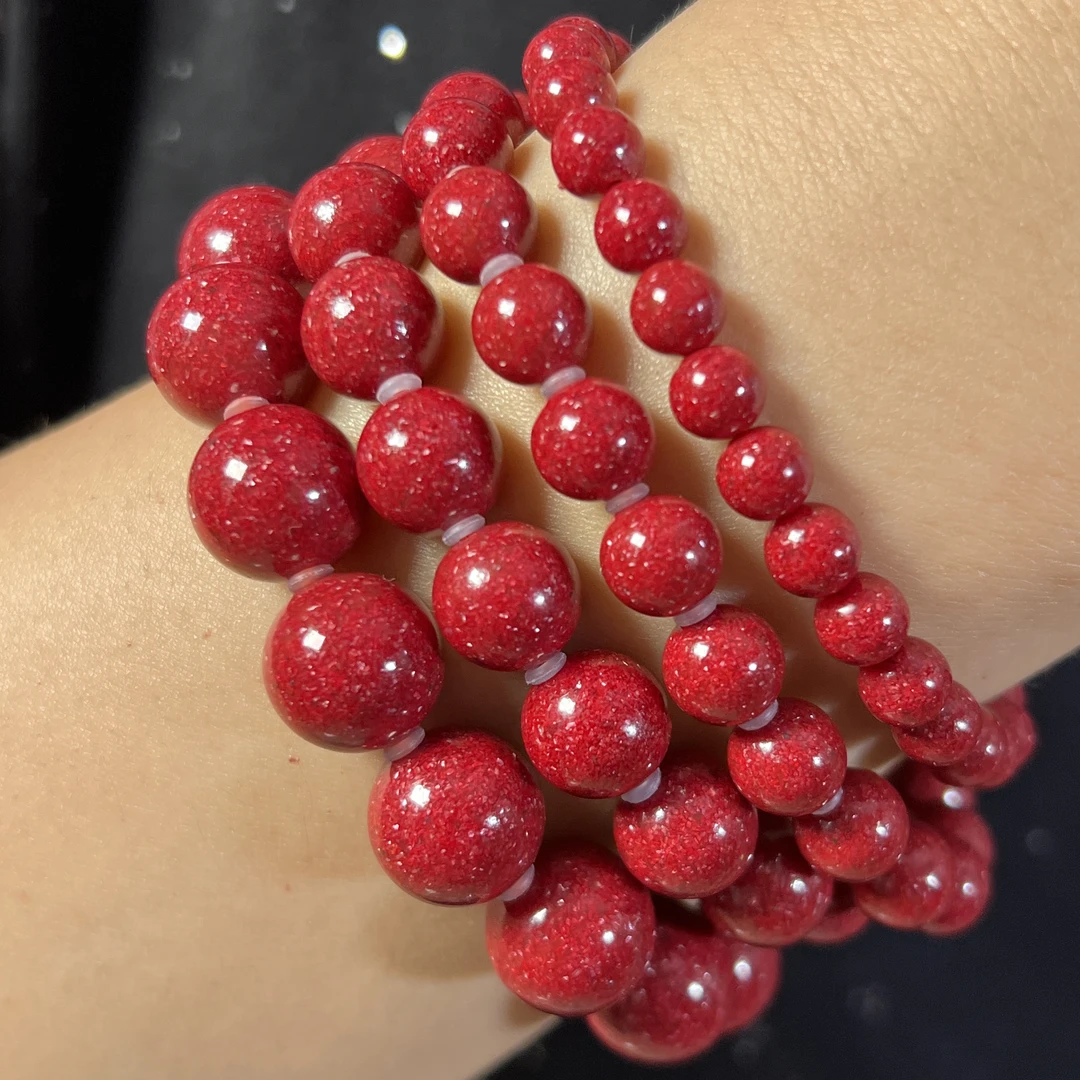 含辰砂工艺品高品质小晶体红晶砂手串万山三号井天然朱砂权威认证