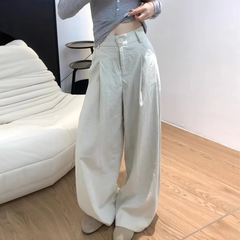 奶芙西装阔腿裤女2025春季新款高腰显瘦宽松拖地慵懒风长裤夏