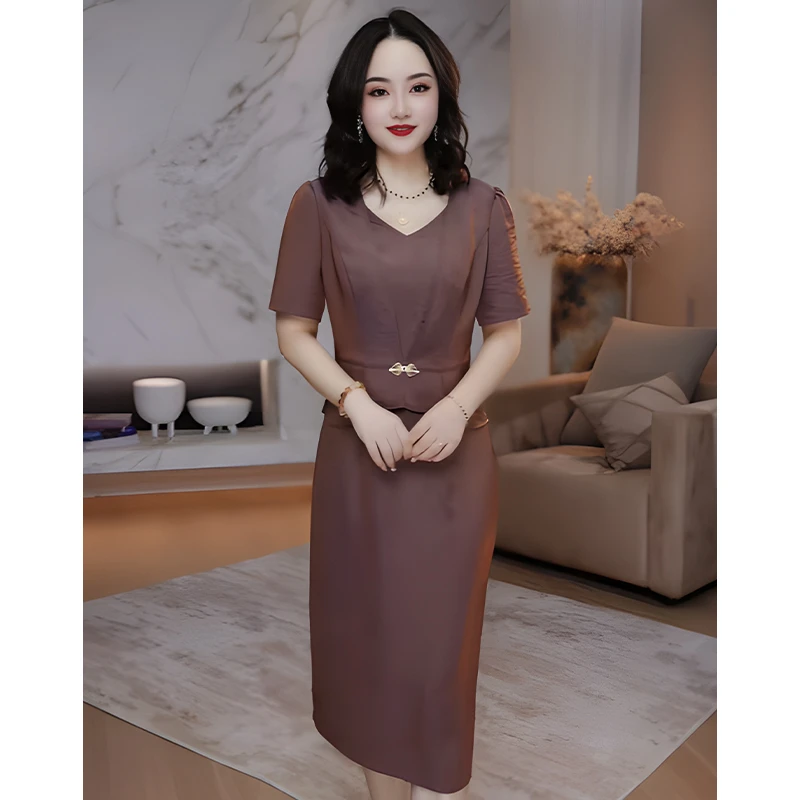 2025夏新款时尚显瘦复古气质洋气收腰修身减龄舒适短袖连衣裙