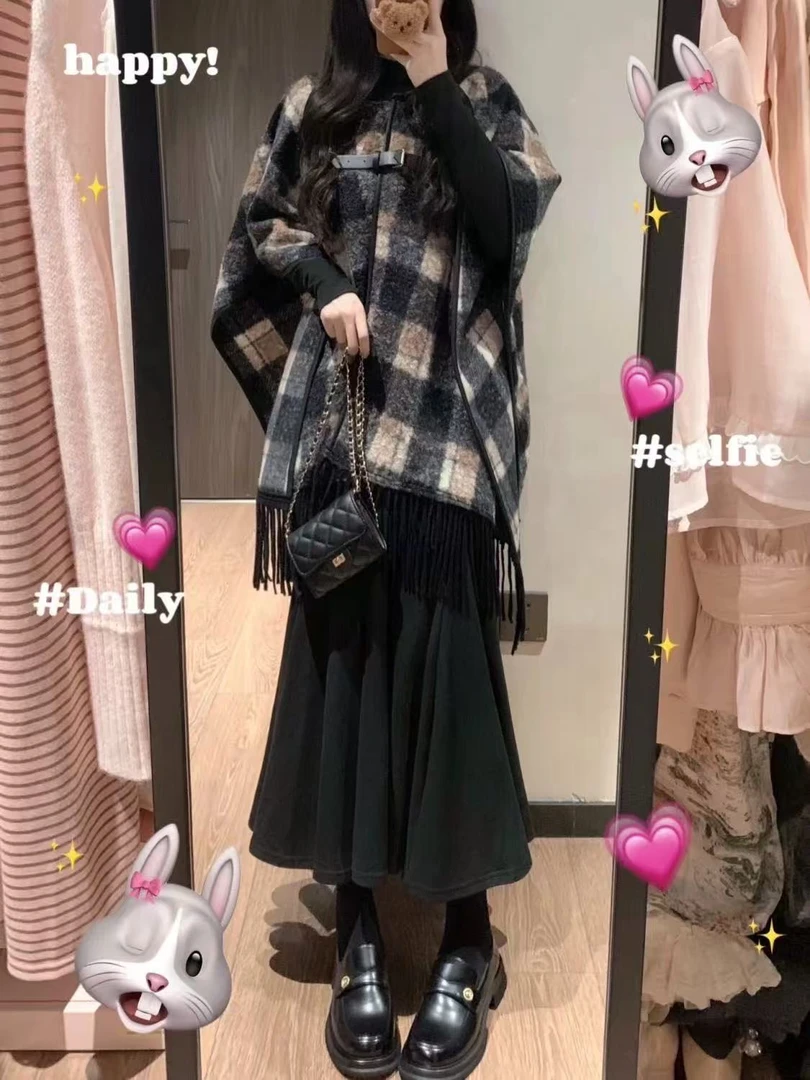 韩版简约通勤时尚套装学院风时尚连衣裙百褶裙网红格纹开衫两件套