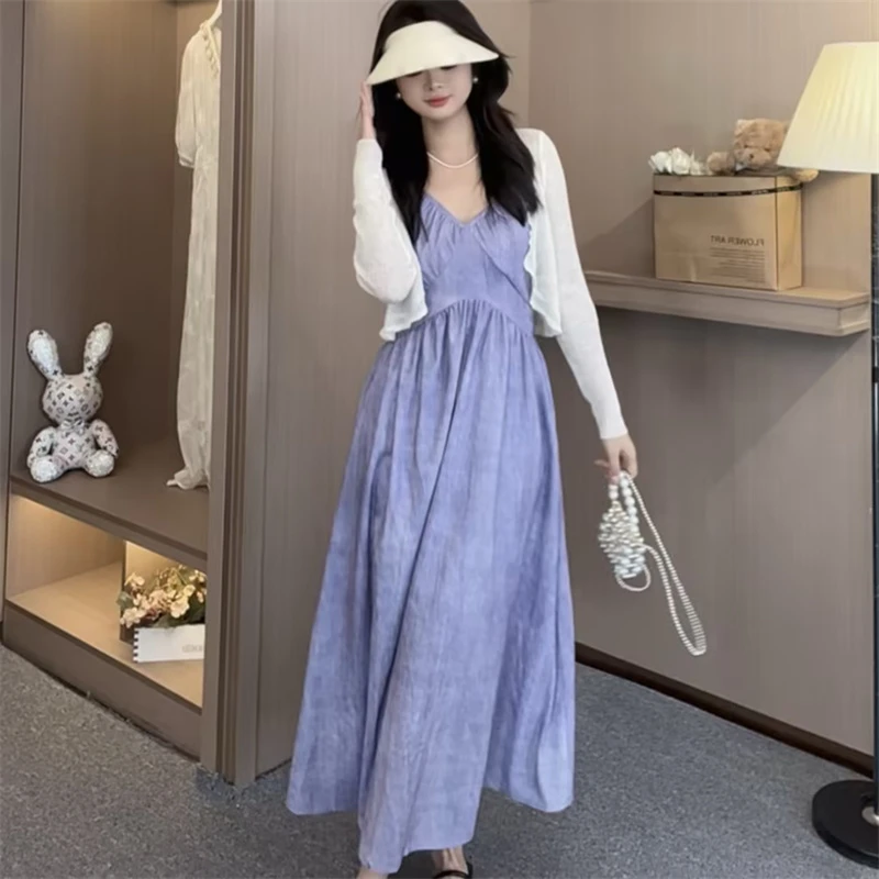 夏季新款法式气质优雅吊带连衣长裙+开衫8967+8983