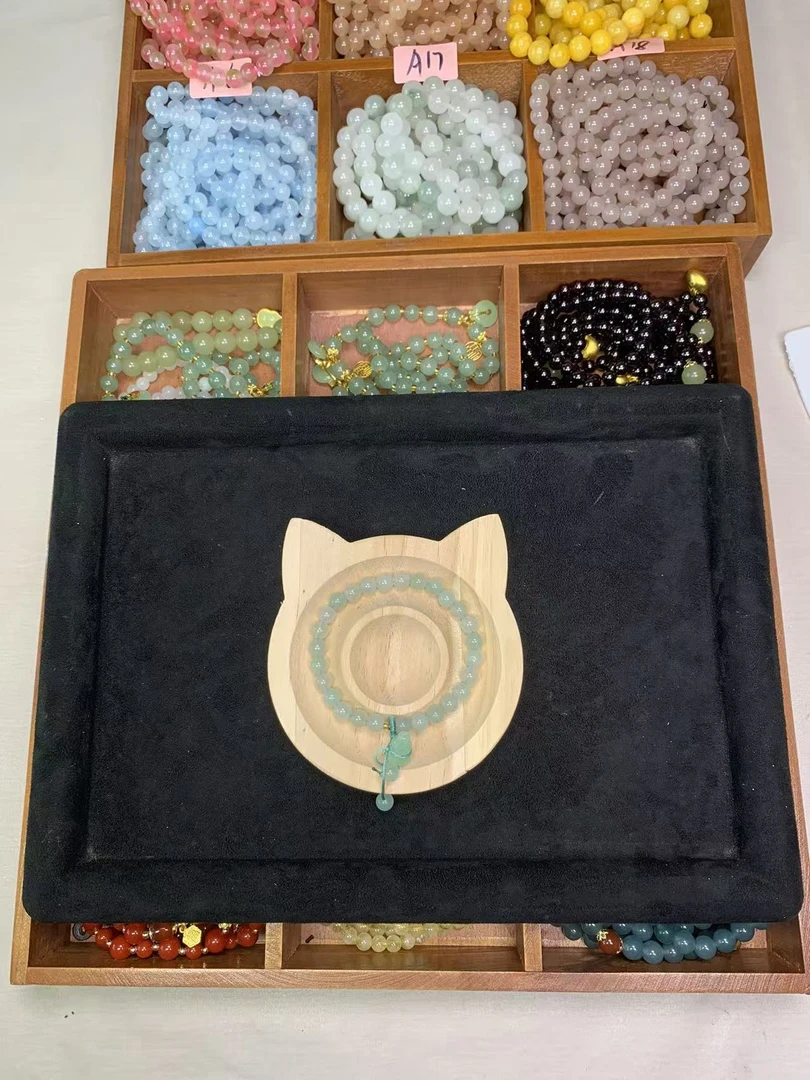 绿东陵6mm搭配葫芦配件原创设计圆珠玉石手串气质素圈-32