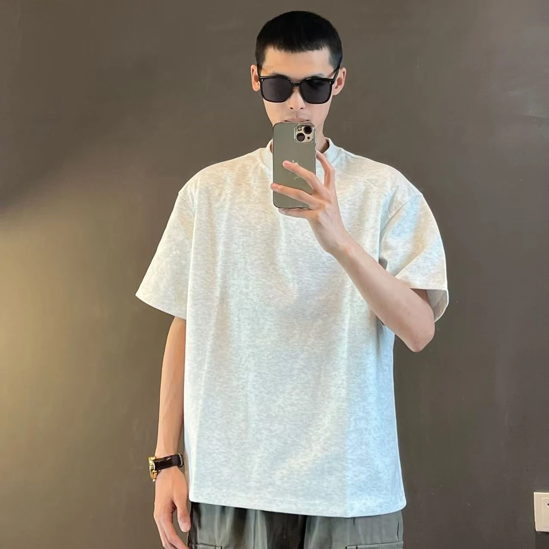 重头来过夏季设计高级感拉链重磅士韩版潮痞帅复古纯色短袖T恤男