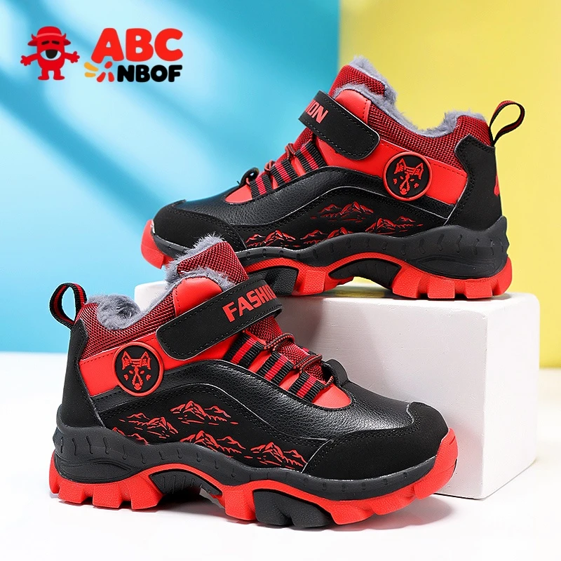 ABC NBOF童鞋男童棉靴男童加绒加厚保暖棉鞋男中大童狼爪防滑跑步