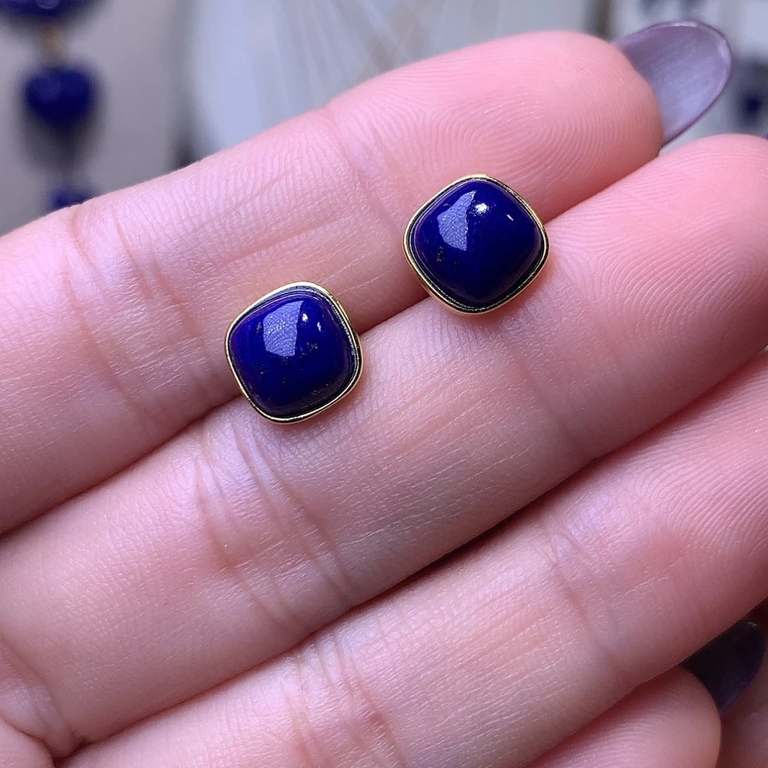 青金石银S925镶嵌耳饰