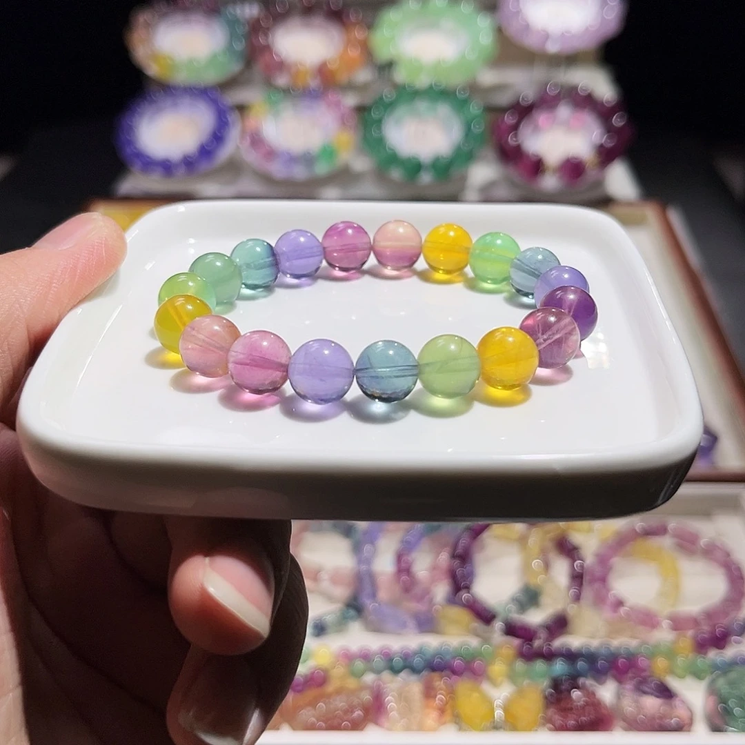 未镶嵌萤石手串荧光彩虹10mm