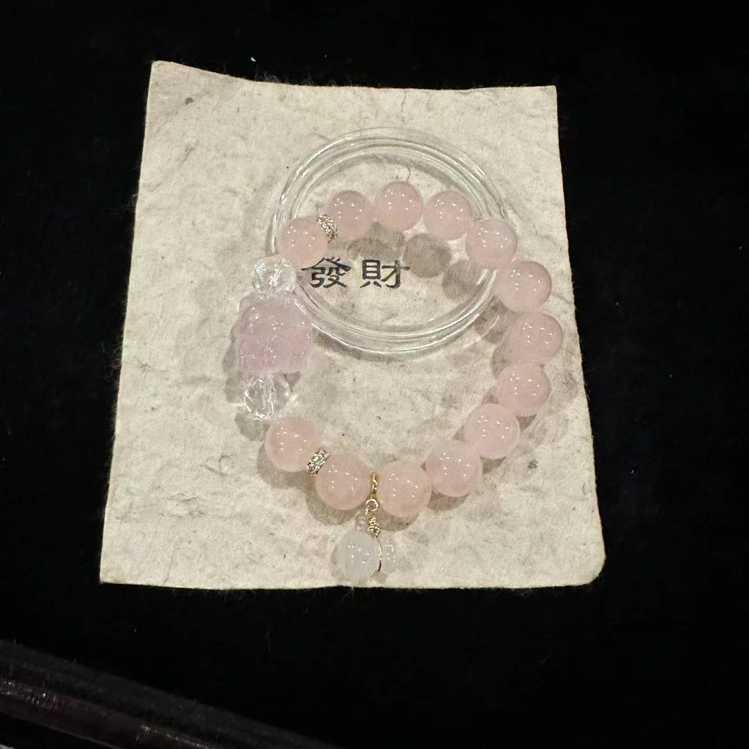 D197 11mm粉晶+炸毛狐狸设计款手串 多样性发一