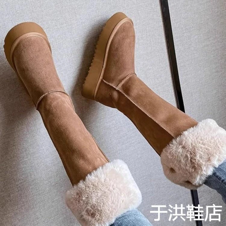 雪地千颂伊同款长筒靴女冬加绒加厚年新款厚底棉鞋不过膝长靴