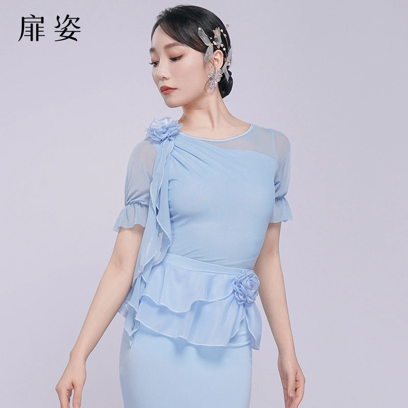 FZ 摩登舞服女夏季新款连体衣交谊舞练功服飘逸舞蹈上衣F1264