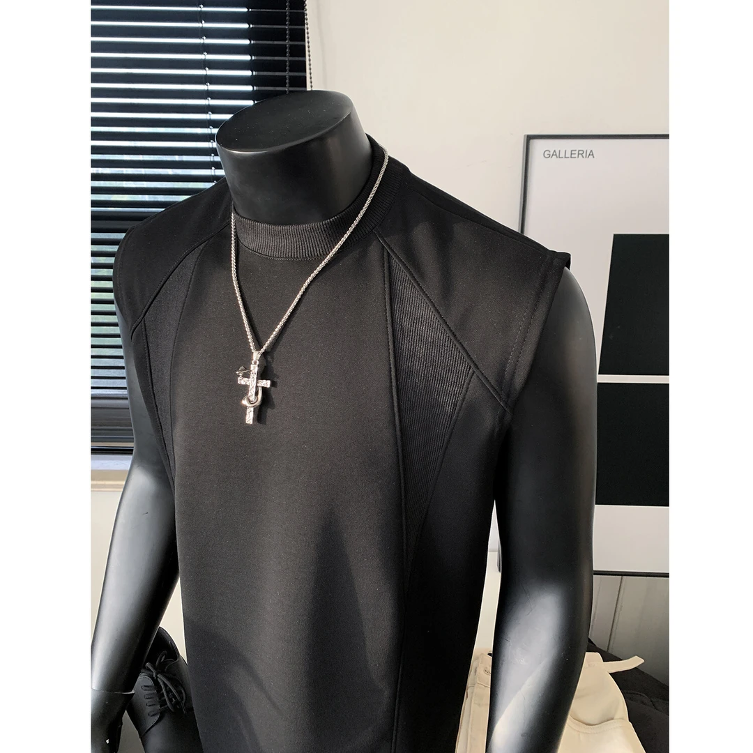 重磅坎肩小螺纹拼接背心男士夏季cleanfit运动休闲健身吸汗衫痞帅