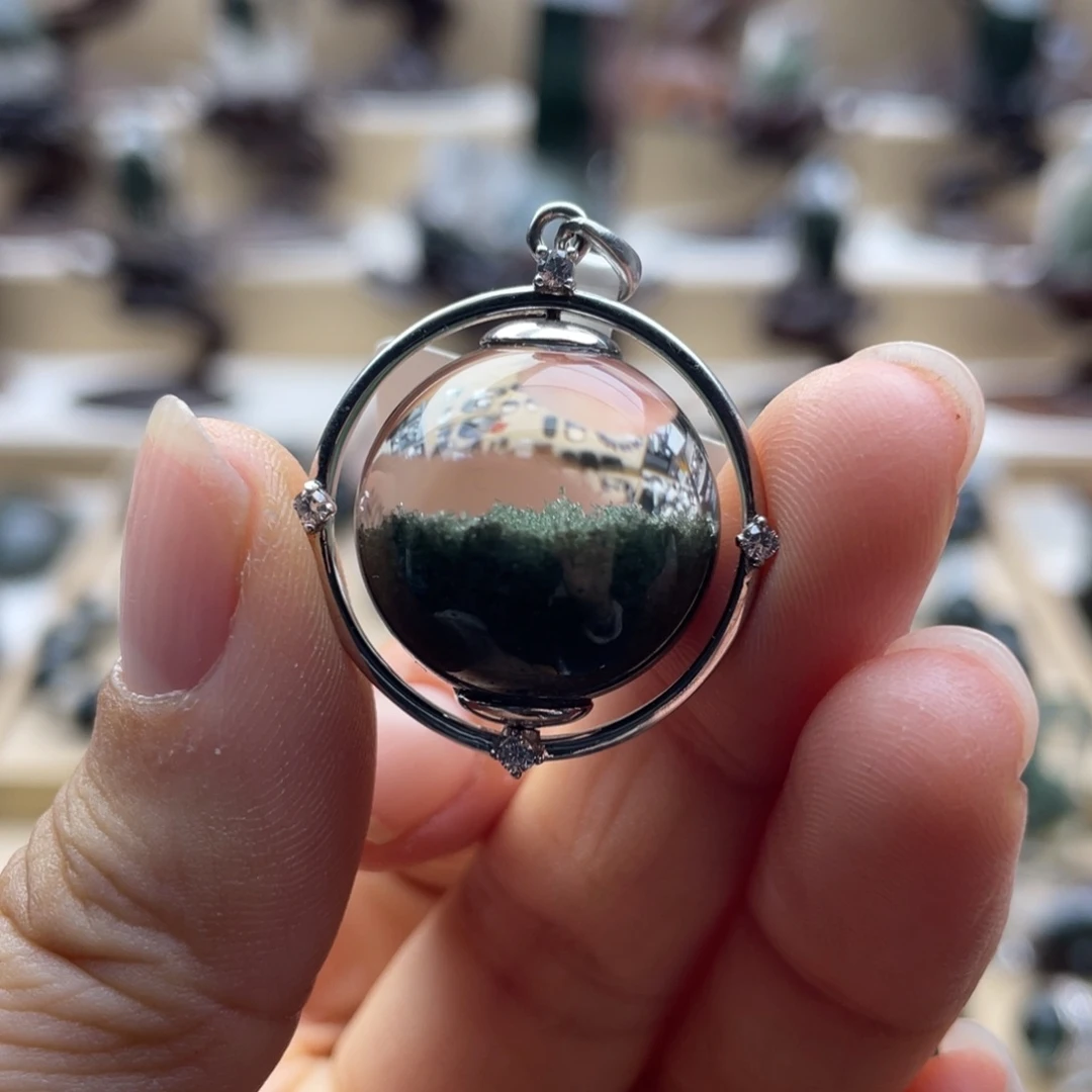 颈饰水晶银S925镶嵌绿幽灵聚宝盆单珠吊坠